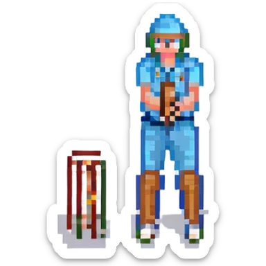 pixel art of a cricket game, retro pixel style sticker