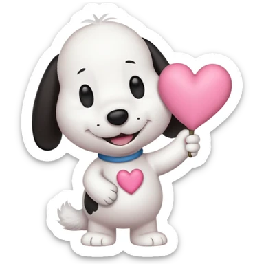snoopy con un corazón rosita entre los brazos  sticker