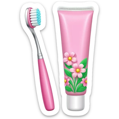 light green and pink toothbrush and floral toothpaste sticker