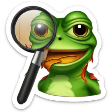 pepe the frog with flames on wood with a magnifier sticker