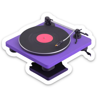 Technics-style turntable in 3D, Disney Pixar animation style, playful rounded features, vibrant colors, black and purple as main colors sticker