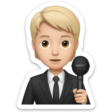 a journalist with a microphone sticker