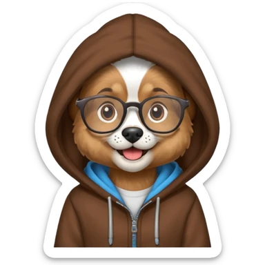 Dog wearing glasses and a hoodie sticker