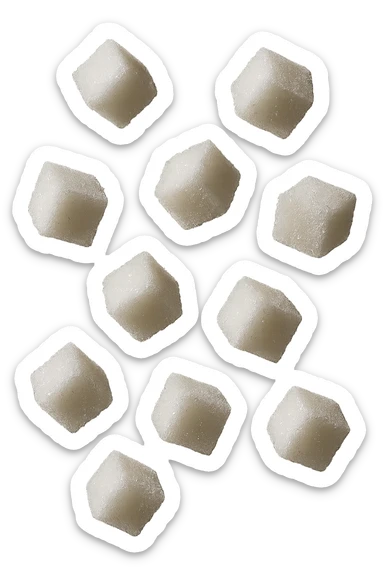 zollette di zucchero fluttuano in aria, iperrealistico 4k sticker