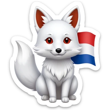 a white fox holding a french flag sticker