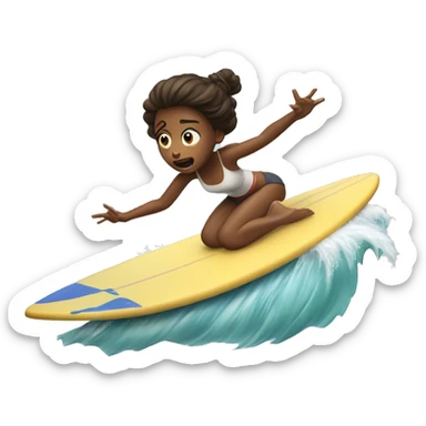 Girl scared falling off surfboard sticker