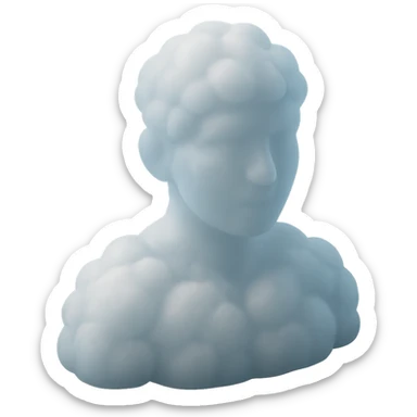 person looking straight, shoulders up, fully made of white fluffy convex clouds, matte glass style, volumetric and soft clouds, no background sticker