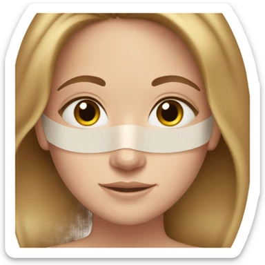 Brown haired white girl with freakles wearing skincare mask sticker
