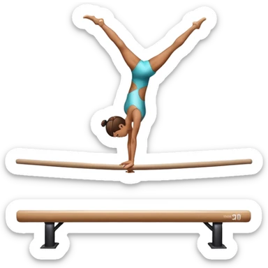 An artistic emoji of a professional sports acrobat performing a stunning balance pose on a narrow beam. The acrobat showcases perfect control, flexibility, and strength, executing an elegant handstand. The background features a bright gymnastics arena with spotlights. sticker