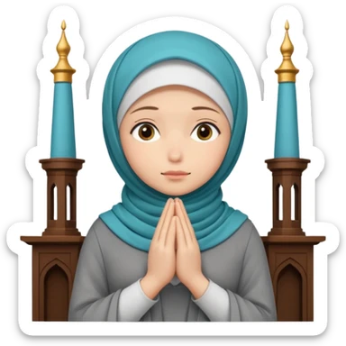 girl in a hijab is praying in the back of a prayer room. sticker