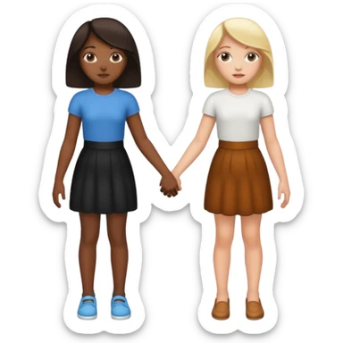 Black girl and white girl holding hands turned away sticker