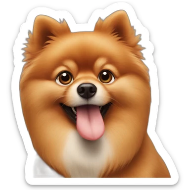 The red-haired pomeranian dog eats a sausage bigger than him sticker