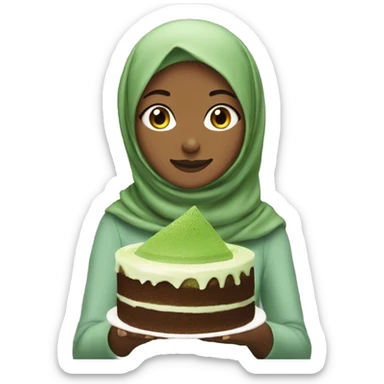 Girl with hijab eating matcha cake sticker