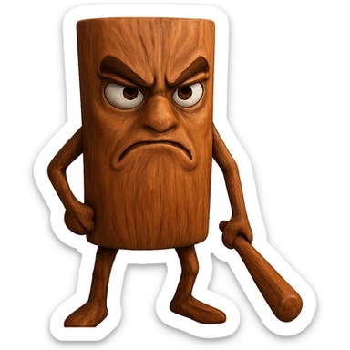 Create an angry expression for a cinnamon stick character. The character should have furrowed brows and a scowling mouth to show anger, with a transparent background. sticker