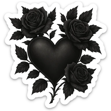 gothic heart with dark roses, remove background sticker