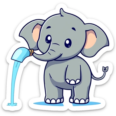 cartoon elephant spraying water from trunk sticker