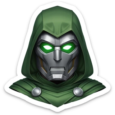 Doctor Doom in full body stance with intense glowing green eyes shining through mask sticker