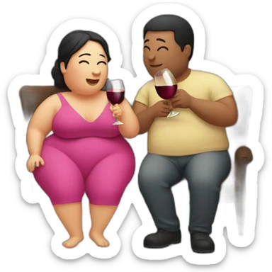 overweight couple drinking wine sticker