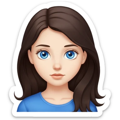 a girl with long dark brown hair, blue eyes, fair skin sticker