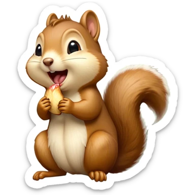 Cinematic Silly Yawning Squirrel Portrait Emoji, Head tilted with a dramatic, wide-open yawn revealing a tiny, adorable snout, soft, downy fur and a fluffy tail slightly askew, Simplified yet irresistibly cute features, highly detailed, glowing with a soft, cozy woodland glow, high shine, relaxed yet humorously expressive, stylized with a dash of whimsical woodland charm, soft glowing outline, capturing the essence of a drowsy yet endearing squirrel that appears ready to stretch and yawn its way into your heart! sticker