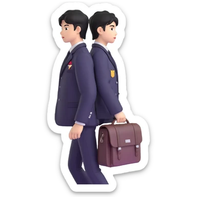 Japanese male high school student in black gakuran uniform with school bag sticker