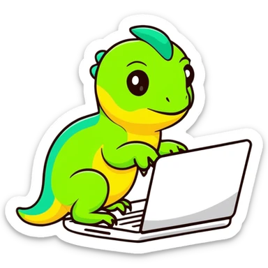 chameleon typing on laptop sticker