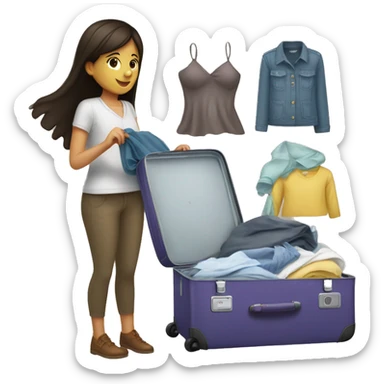 Brunette girl packing clothes into a suitcase sticker
