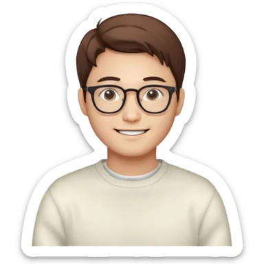 Korean 31-year-old male marketer / White sweater / Glasses / White face / Smiling expression / Brown hair sticker