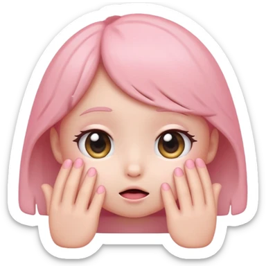 cute soft pink emoji, shy expression, small hands on cheeks, kawaii style sticker