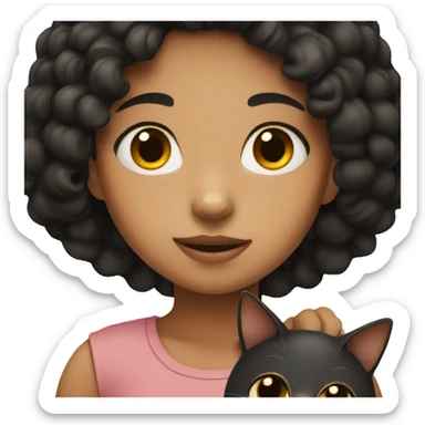 Girl with black hair with brown cat sticker