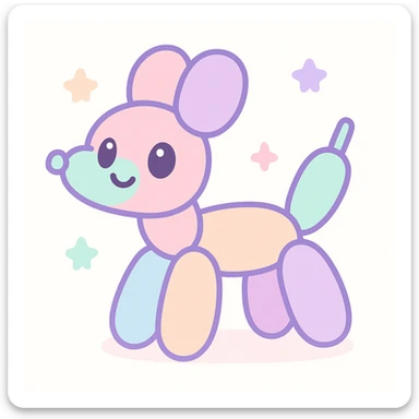 cartoonish balloon dog, exaggerated features, pastel colors, childlike style sticker