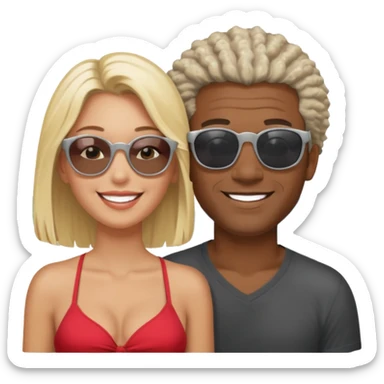 Black man salt n pepper hair smiling with blonde in love on beach sticker