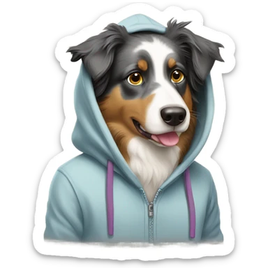 Australian Sheppard wearing a hoodie sticker
