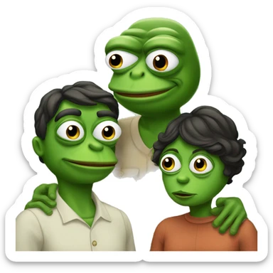 pepe the frog family with 2 parents and 2 children sticker