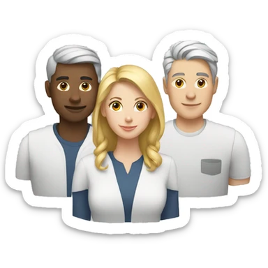 a group of three white people working together sticker