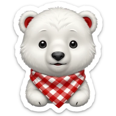 baby polar bear wearing a red and white checkered Neckerchief sticker