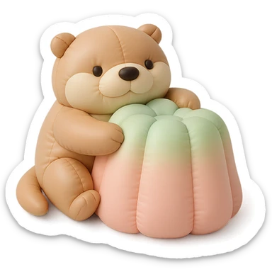 otter hugging pastel jelly cake in cushion style sticker
