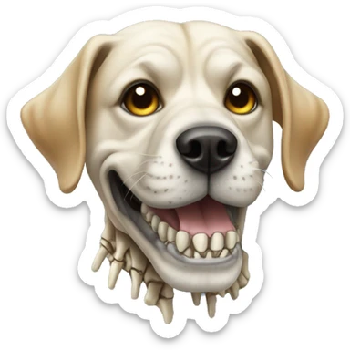 Dog wearing a skeleton skull sticker