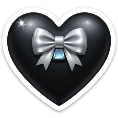 glossy black heart with a silver bow with sparkles sticker