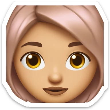 Una mujer de piel bronceada ojo redondos pestañas de muñeca ojos color café, cabello corto estilo Bob con destellos rubios boca fina color rosa. Ceja finas y delicadas orejas derecha con 4 perforaciones y orejas izquierda con 2 perforaciones  sticker