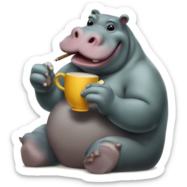A hippopotamus smoking tea sticker