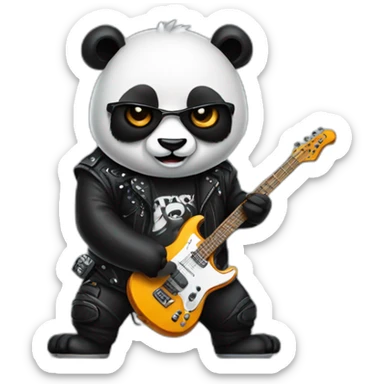 panda with electric guitar and heavy metal clothing sticker