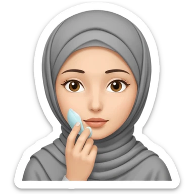 wanita berhijab abu-abu lagi skincare di muka sticker