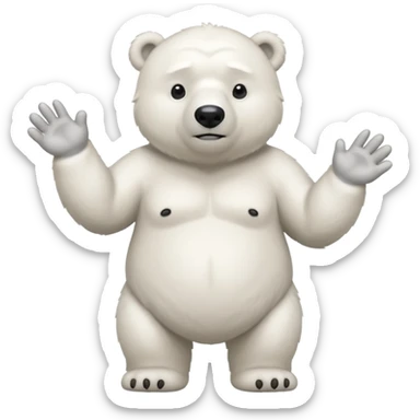 Make a humanoid polar bear shrugging looking doubtful, showing only from chest above, no legs sticker