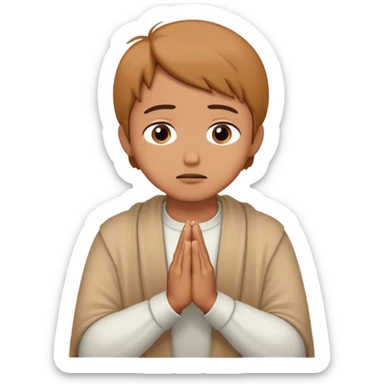 Person apologizing with hands together in prayer position, sorry face sticker