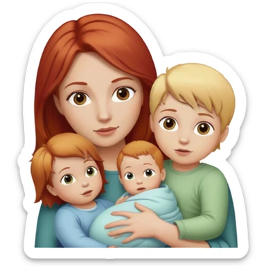 A woman with brown hair, a baby with red hair and a child with blonde hair  sticker
