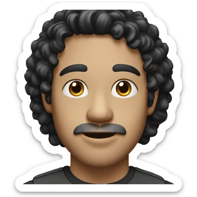 man with white skin and black curly hair, wear casual shirt , closeout face sticker