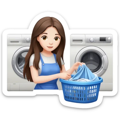 beautiful pale brunette girl with long hair doing laundry  sticker