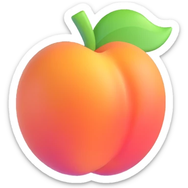 Create a realistic and smooth peach icon in 3D emoji style without eyes, nose, or mouth, with no background (transparent). sticker