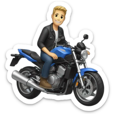 Guy saying thank with foot on motorbike sticker